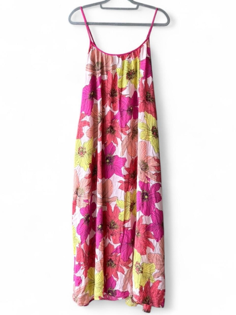 Joyspun Pink & Yellow Floral Print Flowy Maxi Dress with Pockets Size XL 16-18